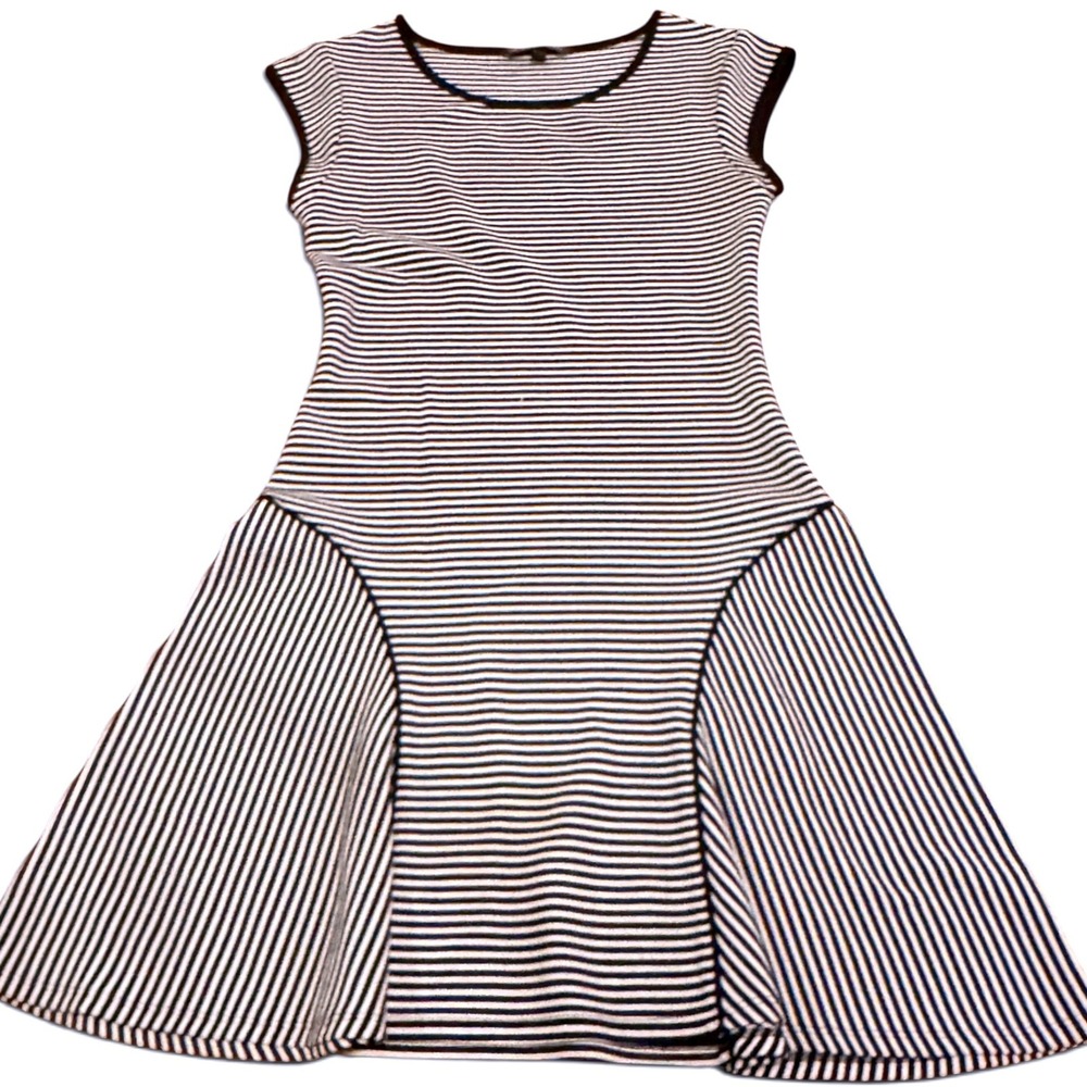 Victoria's Secret Black White Striped Fit Flare Mini Dress Small Cap Sleeve